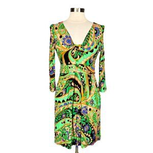Tibi Womens Green Paisley Long Sleeve Dress Silk Blend Psychedelic Print size M